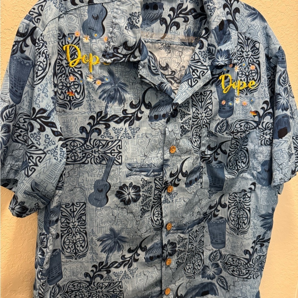 Stitch Hawaiian DOPE Blue Casual Button Down Shirt size XL